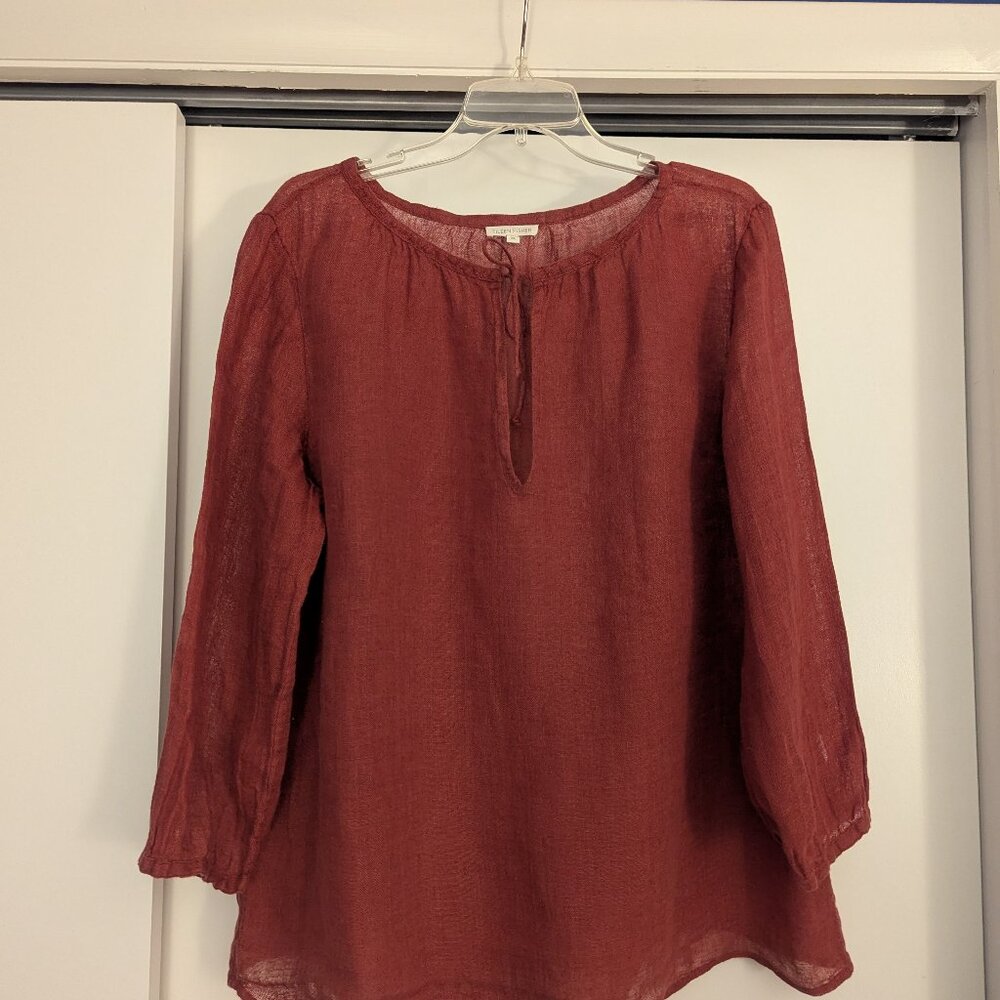 Brick Red Eileen Fisher Linen Blouse